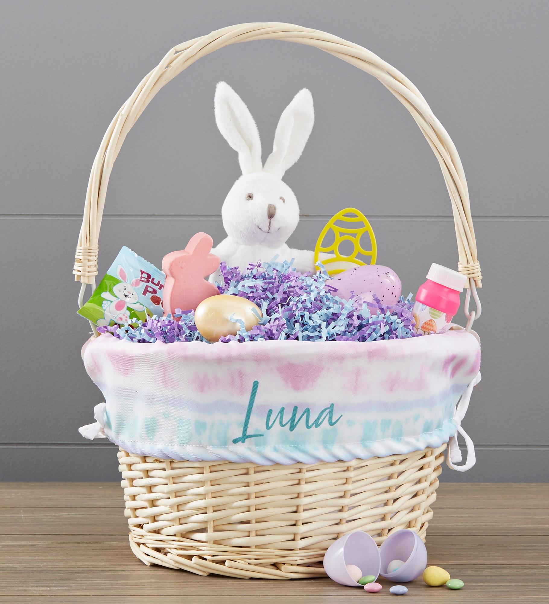 Pastel Tie Dye Personalized Easter Basket with Folding Handle